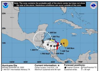 El pronóstico de Eta en Nicaragua, Honduras, El Salvador y Guatemala.