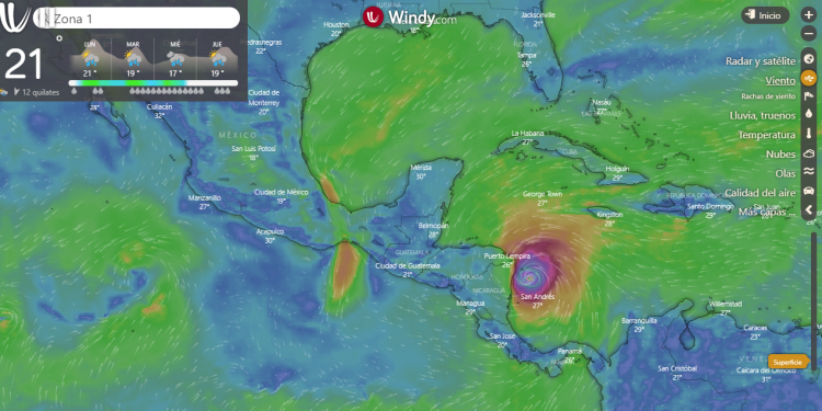 Captura de la aplicación Windy.com.