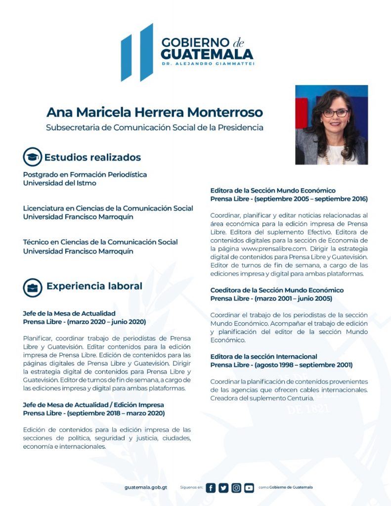 Ana Maricela Herrera Monterroso, subsecretaria de Comunicación Social de la Presidencia