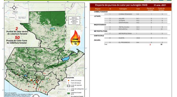 Se registran 52 puntos de calor en el territorio nacional