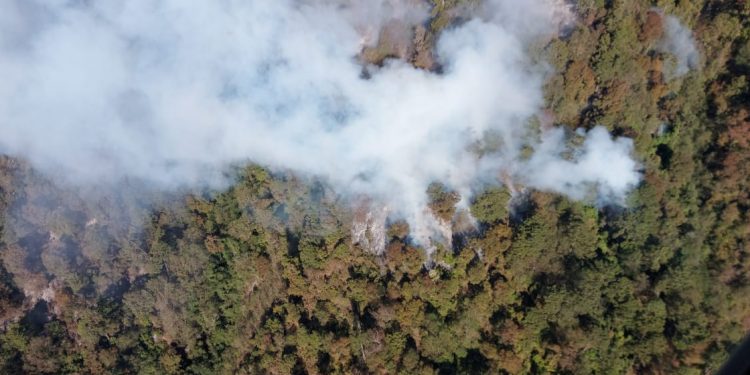Cerca de 500 personas mantienen acciones para controlar incendio en volcán Atitlán