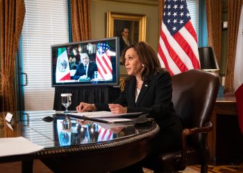 Kamala Harris durante la llamada