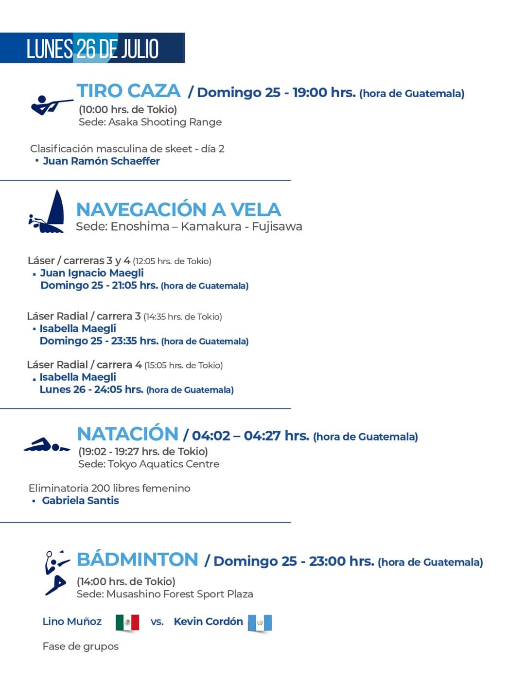 Agenda deportiva para el deporte guatemalteco en Juegos Olímpicos Tokio 2021./ Foto: COG.