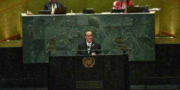 Presidente Alejandro Giammattei en su disertación ante la Asamblea General de la ONU.