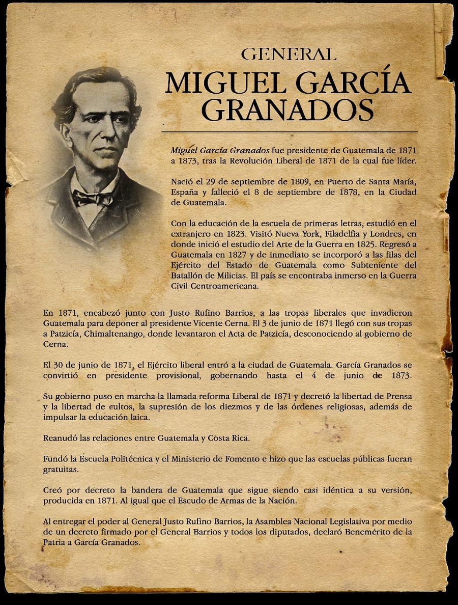 Pergamino con biografía del general Miguel García Granadps