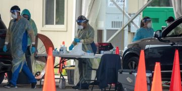 Puesto de toma de muestras de COVID-19 en Florida.