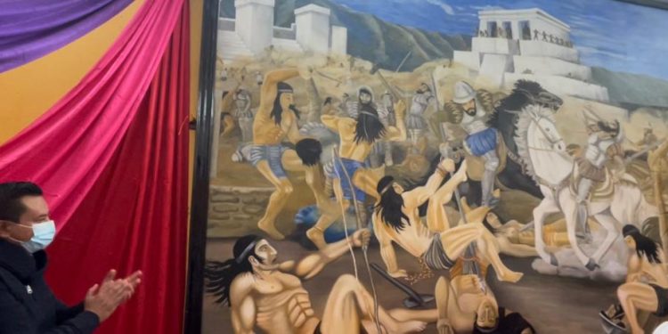 Restauran obra que ilustra la caída del imperio Mam