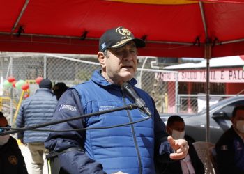 El presidente Giammattei durante la inaguración de obras en San Marcos pidió a la población vacunarse.