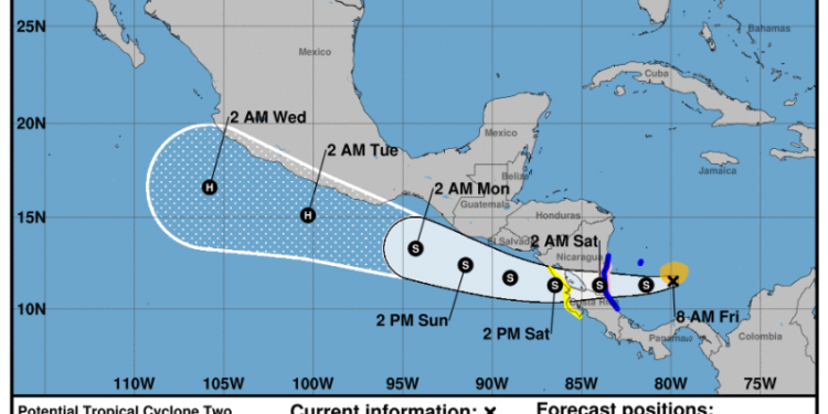 Monitorean depresión tropical dos ubicada al norte de Panamá