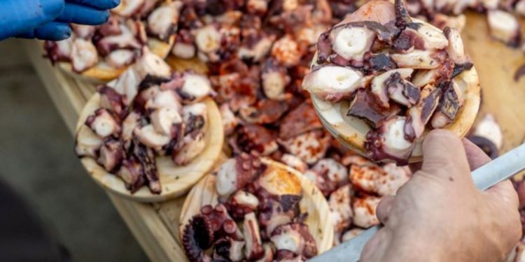 O Carballiño (Ourense) bate su propio récord de tapa gigante de pulpo.