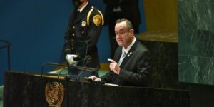 El presidente Alejandro Giammattei, durante su participación en la 76 Asamblea de la ONU en 2021.
