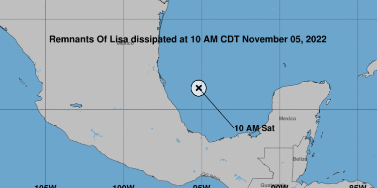 Lisa está por disiparse cerca de México y Florida