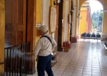 Fumigan cementerios para la eliminación de mosquitos causantes de diversas enfermedades. /Foto: MSPAS