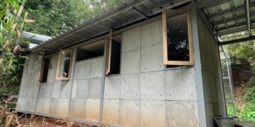 Alzado trasero del prototipo de vivienda hecha con un porcentaje de pañales. Muhammad Arief Irfan. Imagen cedida por Scientific Reports. EFE