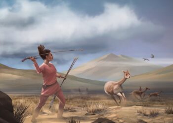 Ilustración de una de las mujeres cazadoras en los Andes hace 9 mil años. / Foto: Matthew Verdolivo, UC Davis, IET Academic Technology Services.