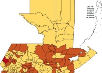 Mapa de Guatemala con las alertas sanitarias por municipios para los próximos 15 días. / Foto: MSPAS.