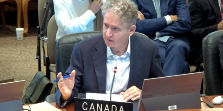 Representante de Canadá ante la Organización de Estados Americanos, Hugh Adsett. /Foto: Transmisión OEA