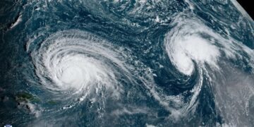 Huracán Lee y tormenta tropical Margot. / Foto: NOAA.