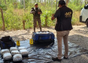 PNC se encarga de las pruebas para determinar si se trata de marihuana y el avalúo. / Foto: Ejército de Guatemala.