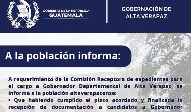 Alta Verapaz sigue proceso para elección de nuevo gobernador departamental