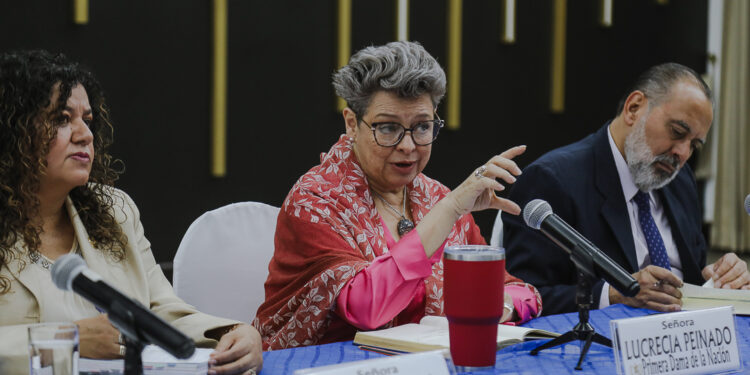 La doctora Lucrecia Peinado (centro) dialoga con autoridades para crear estrategias en favor de la primera infancia. /Foto: SBS