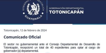 Publican el listado de 40 aspirantes para el cargo de gobernador de Totonicapán