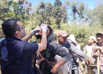 Brindan asistencia a personas que apoyan el incendio en el volcán de Agua