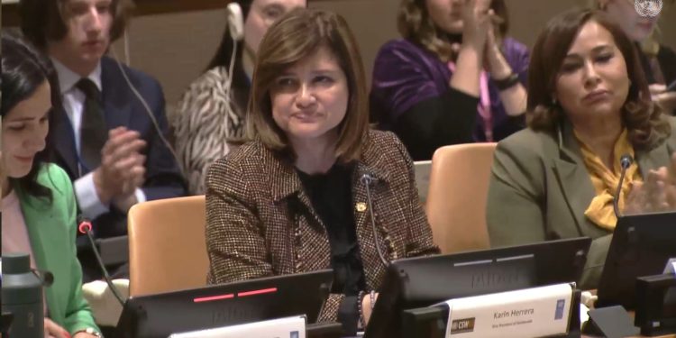 Karin Herrera en reunión del PNUD.