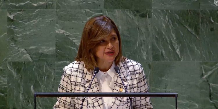 Karin Herrera en la Comisión de la Condición Jurídica y Social de la Mujer de la ONU. /Foto: Captura ONU