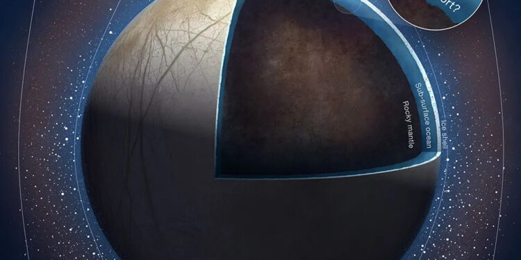 Ilustración de Europa, la luna helada de Júpiter. / Foto: NASA Europa Clipper.