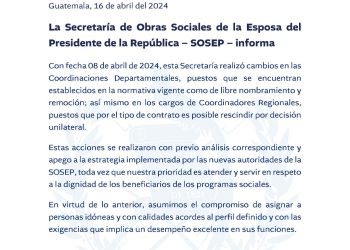 SOSEP hizo cambios en coordinaciones departamentales y regionales