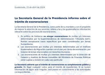 Gobierno informa postura sobre exoneraciones