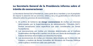 Gobierno informa postura sobre exoneraciones