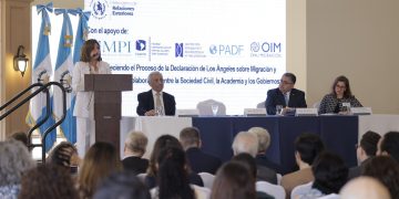 Karin Herrera en el acto de inauguración del evento paralelo Mejorar el proceso de la Declaración de Los Ángeles sobre Migración y Protección. /Foto: Gilber García