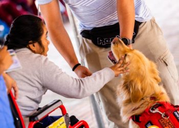 Hogar Virgen del Socorro recibe la visita de Sinerigia Dorada, un programa de perros de servicio y soporte emocional. /Foto: Obras Sociales del Santo Hermano Pedro.