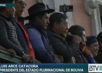 Presidente Luis Arce agradeciendo a manifestantes que lo respaldaron. / Foto: EFE.