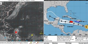 El huracán Beryl se desplaza hacia el mar Caribe con vientos de 260 km/h.