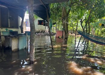Inundación ocurrida en el parcelamiento Los Chatos, en la Gomera, Escuintla. / Foto: Daniel Guerra, técnico de la Conred.