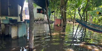 Inundación ocurrida en el parcelamiento Los Chatos, en la Gomera, Escuintla. / Foto: Daniel Guerra, técnico de la Conred.