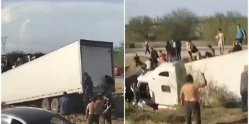 Tráiler con migrantes se accidentó en Sonora, México. / Foto Reporte Indigo.