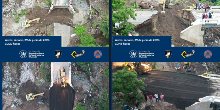 Los trabajos realizados por el Gobierno de Guatemala permitieron habilitar el paso por el puente El Colorado en dos días.