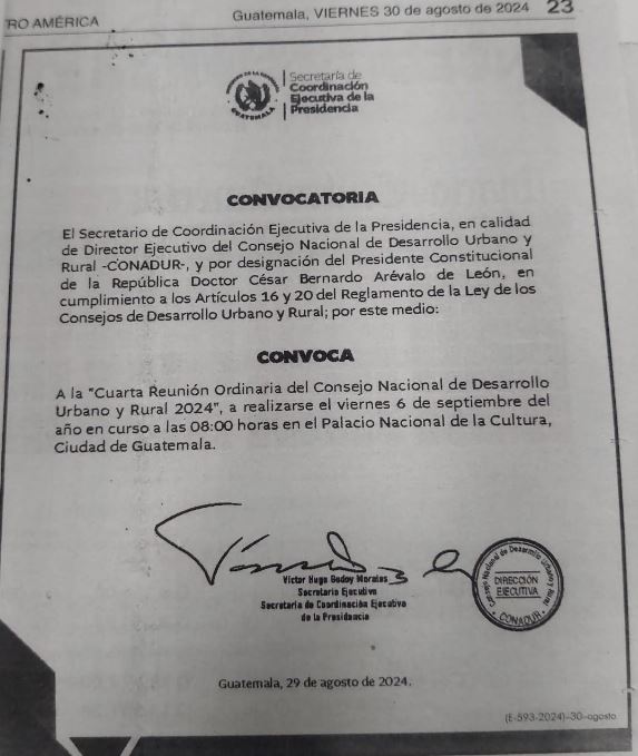 Convocatoria cuarta reunión del Conadur