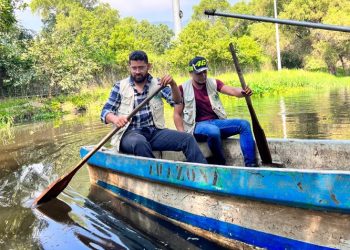 Pesonal de Conap efectúa verificación de existencia de cocodrilos en laguna artificial en Amatitlán. / Foto: Conap.