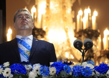 El presidente Bernardo Arévalo brindó un emotivo discurso desde el Palacio Nacional de la Cultura. /Foto: Gilber García.