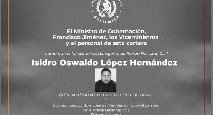 Agente Isidro López Hernández. López Hernández fue víctima de un asalto armado mientras protegía los derechos y la vida de los ciudadanos. / Foto: PNC.