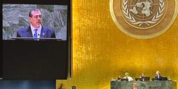 El presidente Bernardo Arévalo durante su intervención en la ONU.