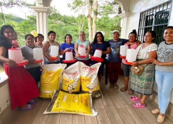 Mujeres peteneras aprenden sobre minigranjas de pollos de engorde. / Foto: MAGA.