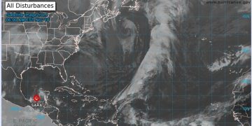 La foto camptada por satélite muestra que de la depresión tropical solo queda nubosidad.