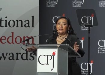 La periodista Quimy de León, durante la gala en la que recibió el premio a la libertad de prensa del Comité para la Protección de Periodistas.