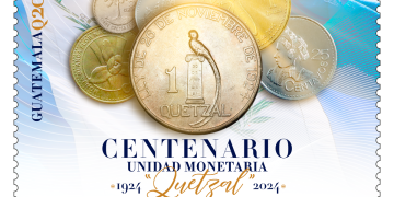 El sello postal conmemora la sustitución del peso guatemalteco por la nueva unidad monetaria. / Foto: cortesía Correos.
